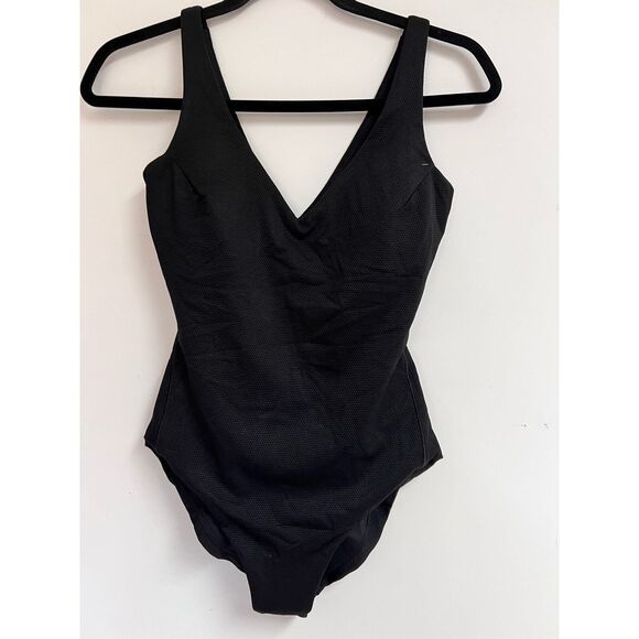 Spanx Swimsuits Women's Size Medium Black Pique Shaping Plunge One Piece NWOT - Picture 2 of 10